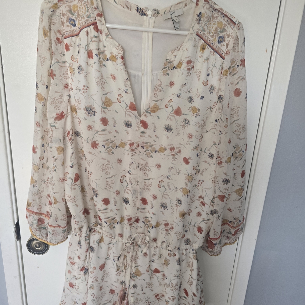 Joie Cream Floral Long-Sleeve Romper with Drawstring Waist